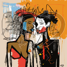 Cargar imagen en el visor de la galería, Harmony in Hue 2: Basquiat-inspired Love Stories 12x12 Canvas
