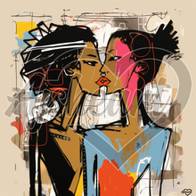 Indlæs billede til gallerivisning Harmony in Hue 3: Basquiat-inspired Love Stories 12x12 Canvas
